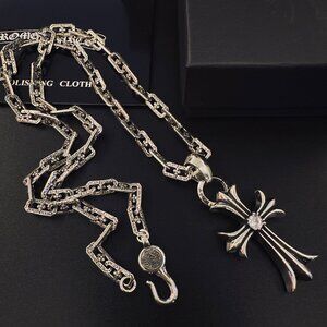 Chrome Hearts Sterling Silver Cross Pendant Necklace